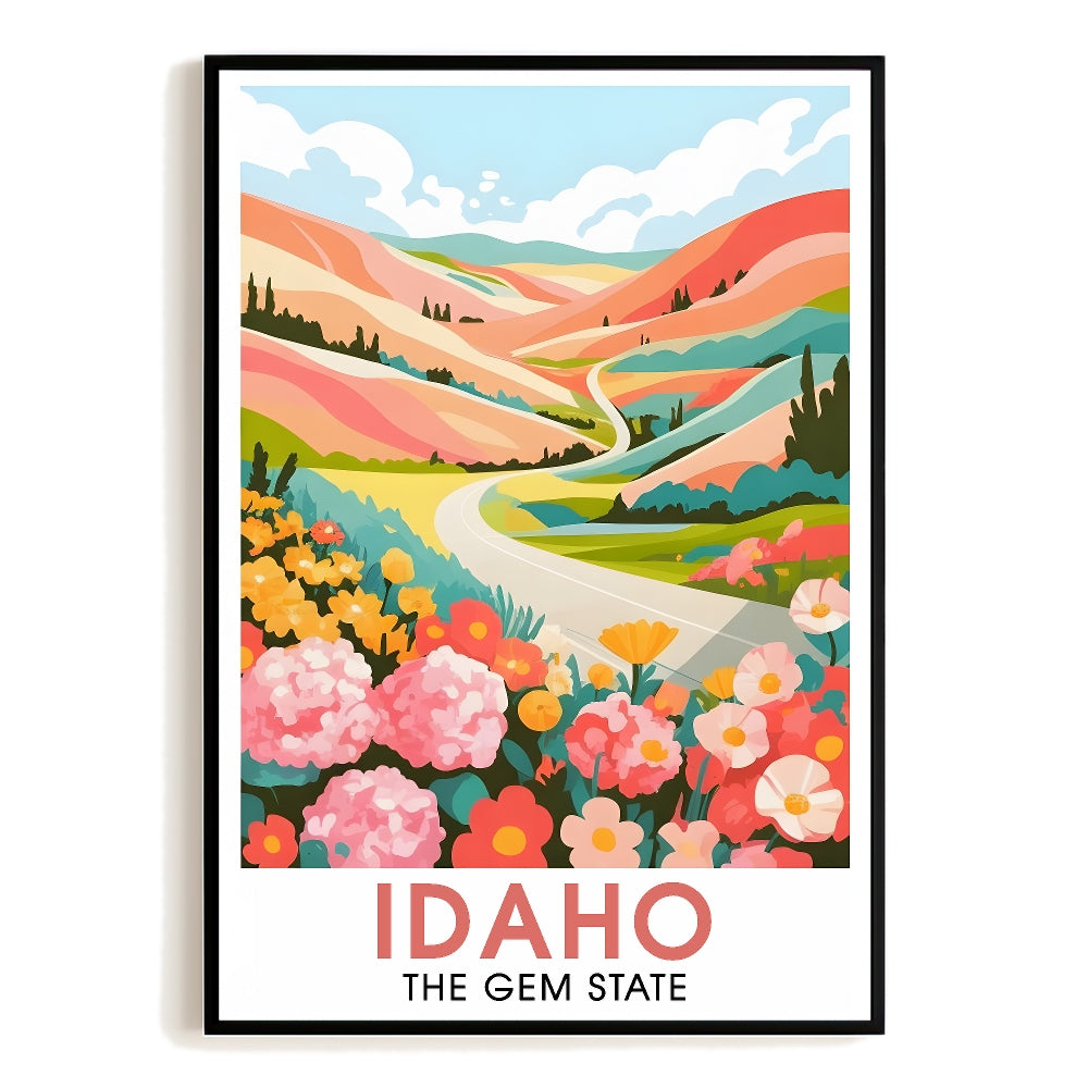 Idaho Print Travel Poster Nature Gem State Souvenir Wall Art Landscape Painting Picture Mountains For Home Room Living Room Office Bedroom Aesthetic Decor Unframed | siriusteestore