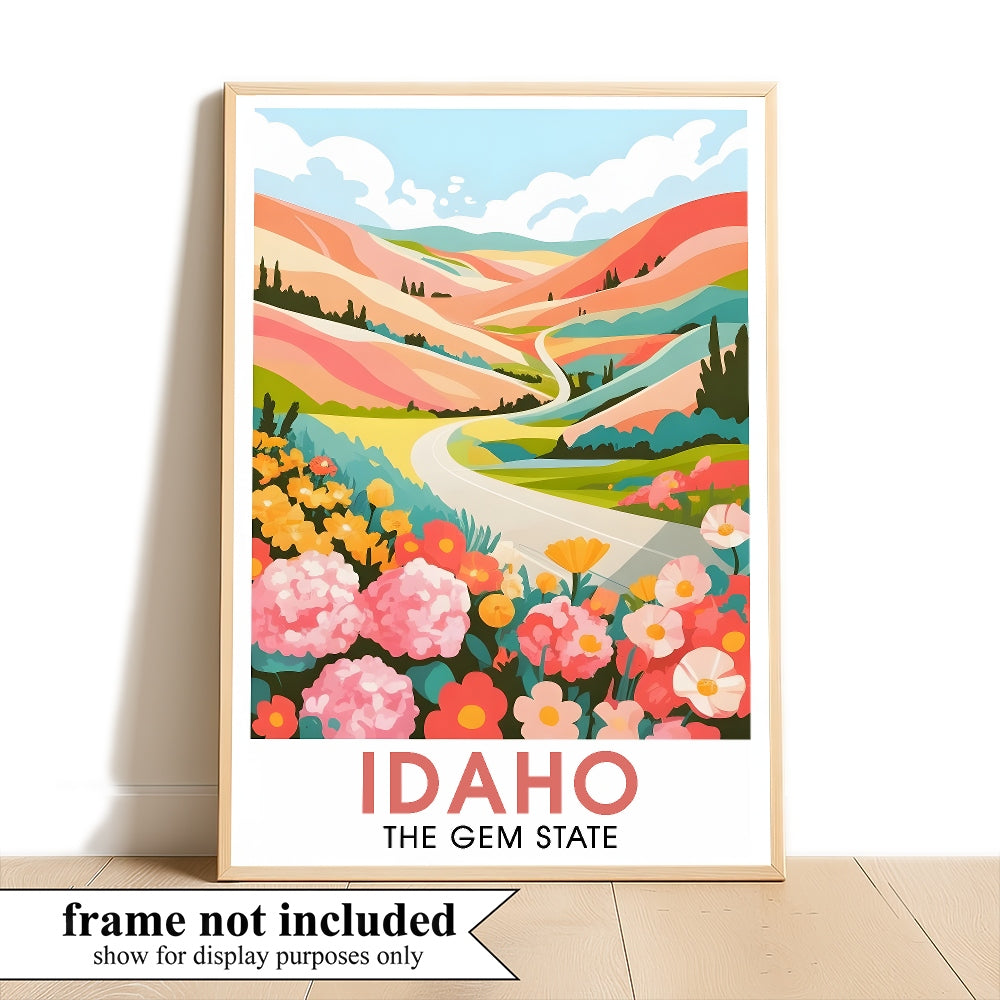 Idaho Print Travel Poster Nature Gem State Souvenir Wall Art Landscape Painting Picture Mountains For Home Room Living Room Office Bedroom Aesthetic Decor Unframed | siriusteestore