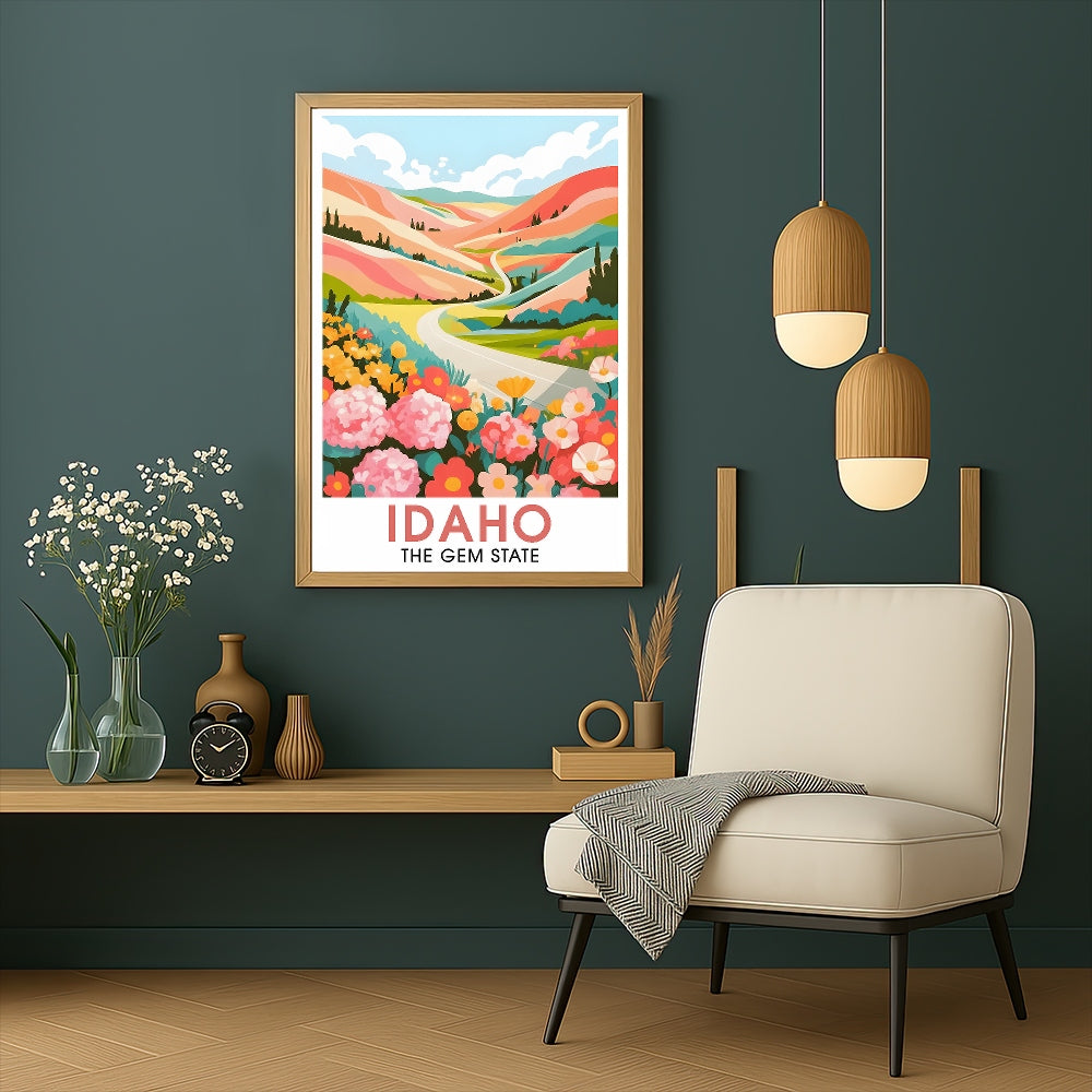 Idaho Print Travel Poster Nature Gem State Souvenir Wall Art Landscape Painting Picture Mountains For Home Room Living Room Office Bedroom Aesthetic Decor Unframed | siriusteestore