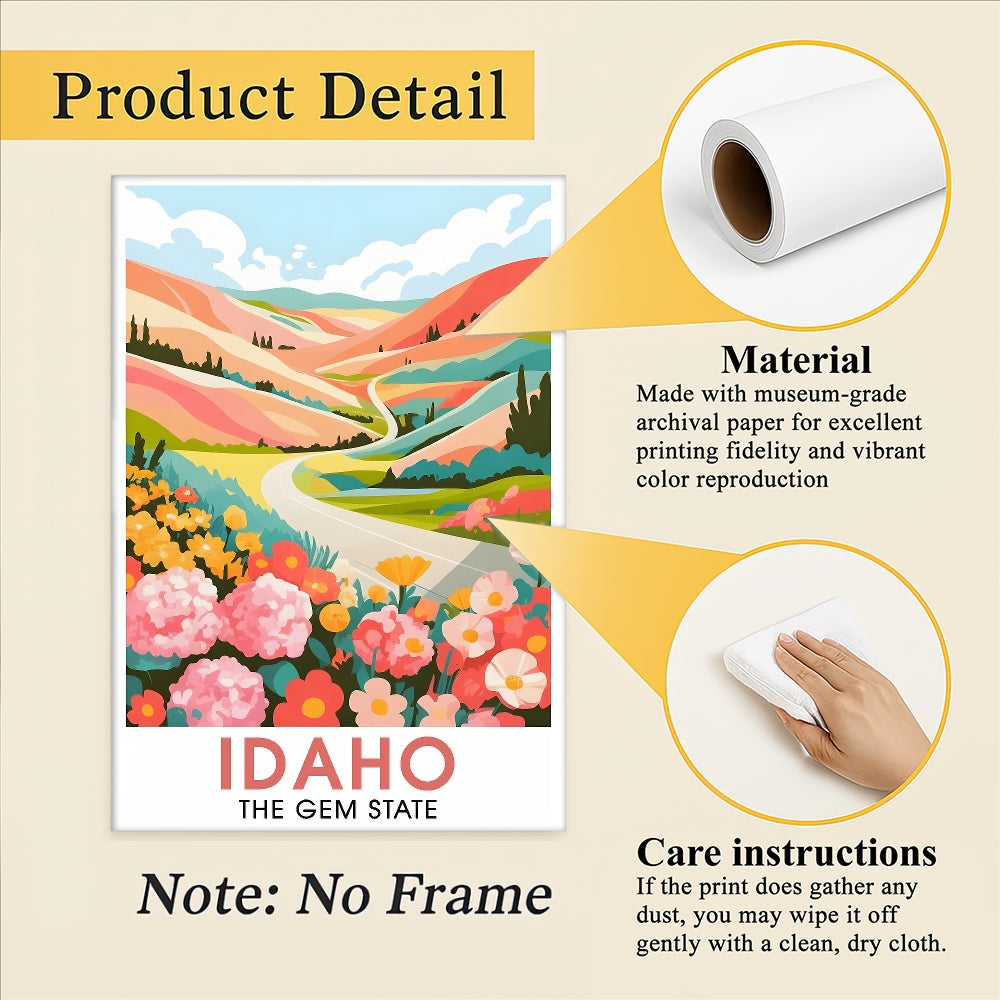 Idaho Print Travel Poster Nature Gem State Souvenir Wall Art Landscape Painting Picture Mountains For Home Room Living Room Office Bedroom Aesthetic Decor Unframed | siriusteestore