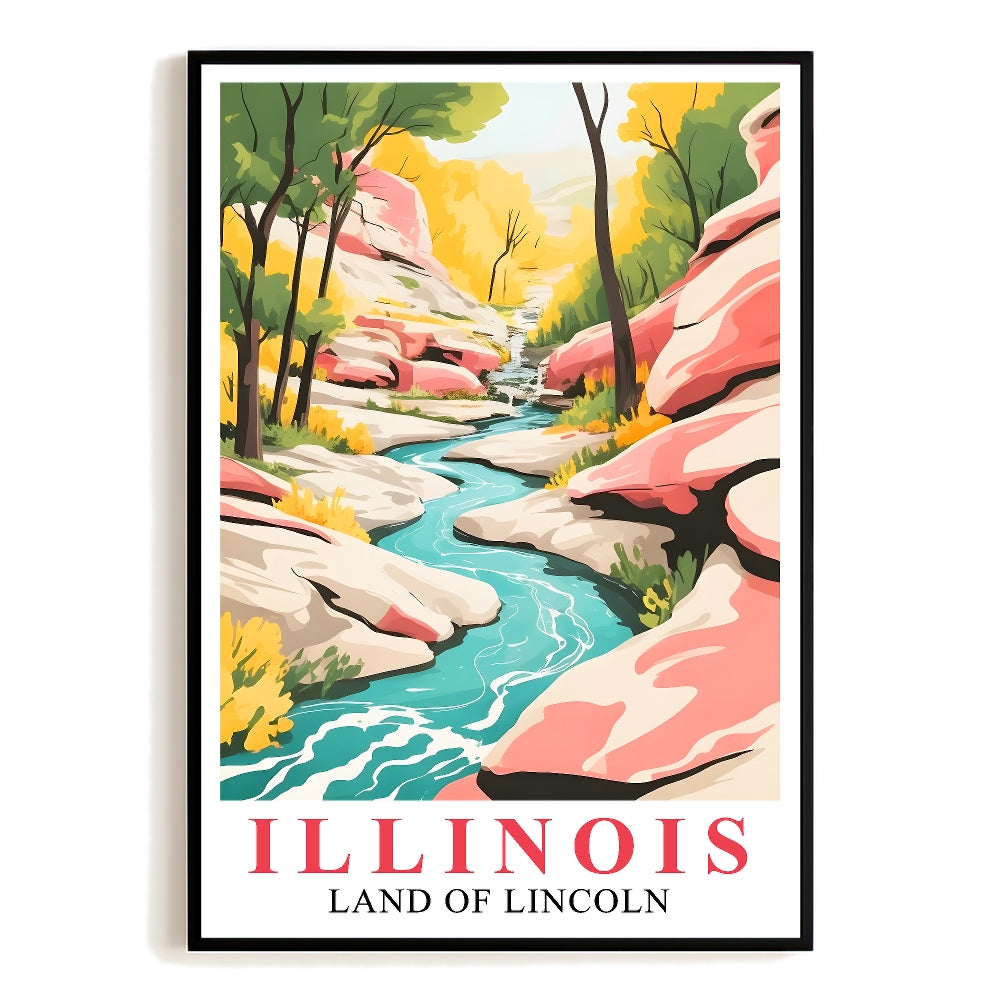 Illinois Print Travel Poster Scenic Waterfal Nature Souvenir Wall Art Landscape Painting Picture Ideal Gift For Home Room Living Room Office Bedroom Decor Unframed | siriusteestore