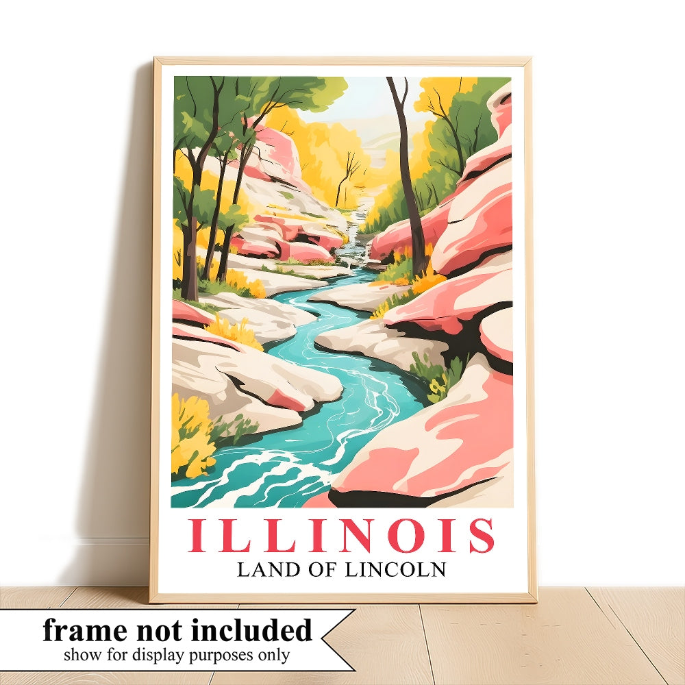 Illinois Print Travel Poster Scenic Waterfal Nature Souvenir Wall Art Landscape Painting Picture Ideal Gift For Home Room Living Room Office Bedroom Decor Unframed | siriusteestore