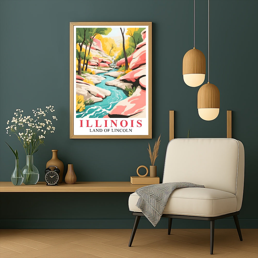 Illinois Print Travel Poster Scenic Waterfal Nature Souvenir Wall Art Landscape Painting Picture Ideal Gift For Home Room Living Room Office Bedroom Decor Unframed | siriusteestore