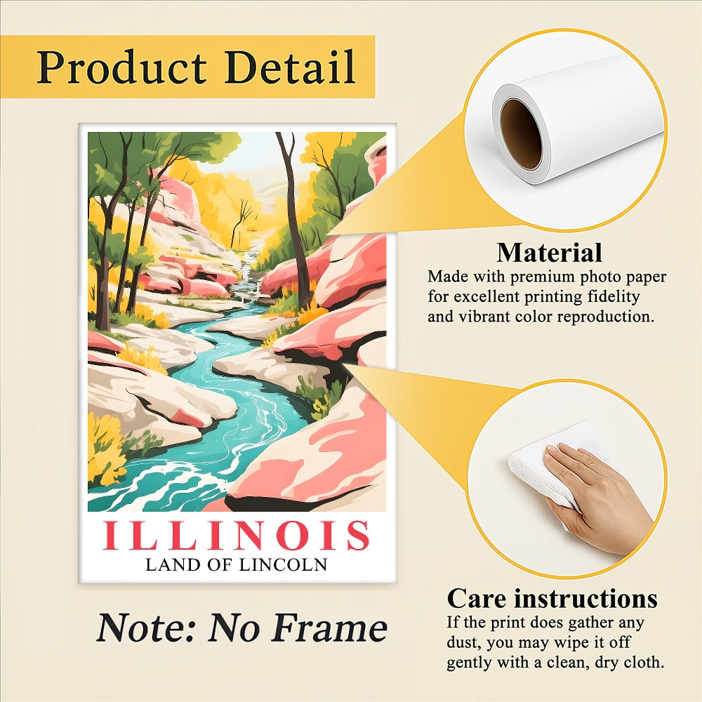 Illinois Print Travel Poster Scenic Waterfal Nature Souvenir Wall Art Landscape Painting Picture Ideal Gift For Home Room Living Room Office Bedroom Decor Unframed | siriusteestore