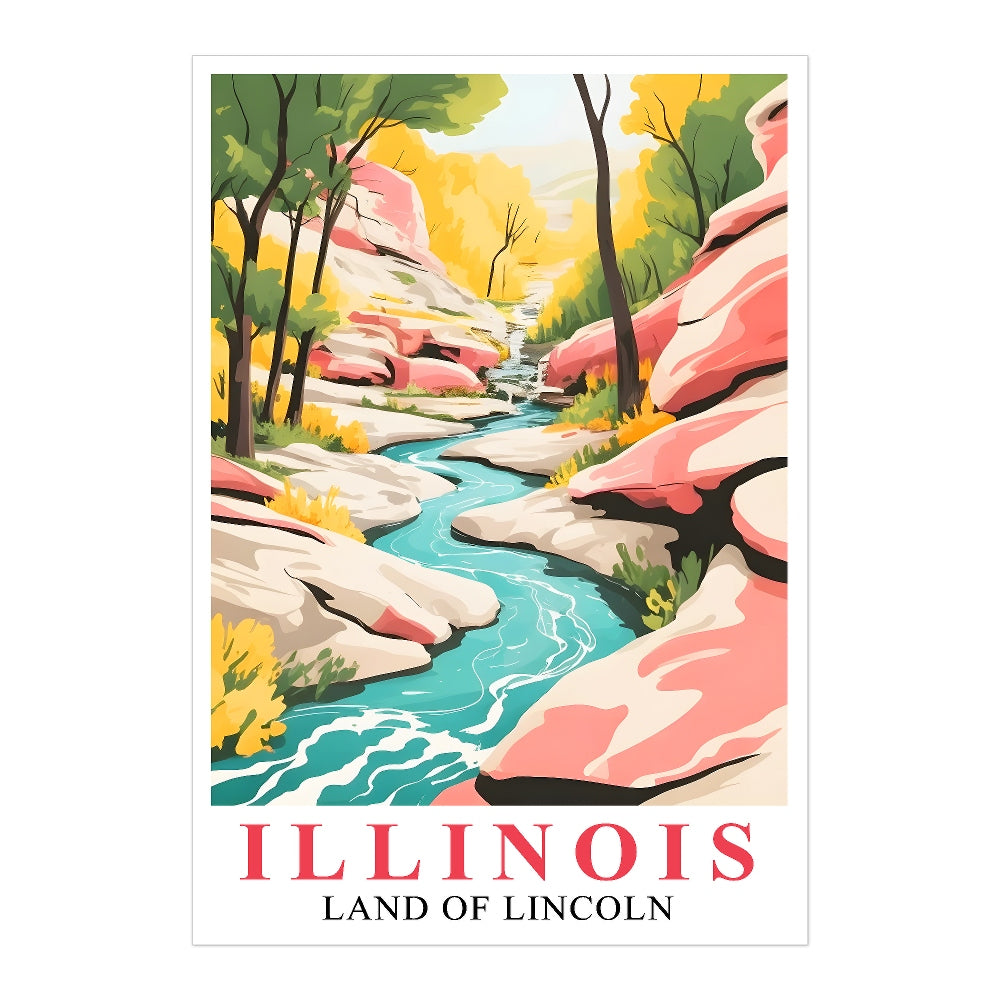 Illinois Print Travel Poster Scenic Waterfal Nature Souvenir Wall Art Landscape Painting Picture Ideal Gift For Home Room Living Room Office Bedroom Decor Unframed | siriusteestore
