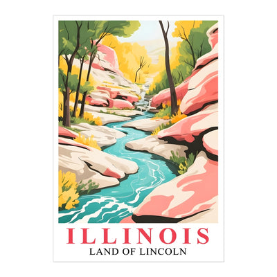 Illinois Print Travel Poster Scenic Waterfal Nature Souvenir Wall Art Landscape Painting Picture Ideal Gift For Home Room Living Room Office Bedroom Decor Unframed | siriusteestore
