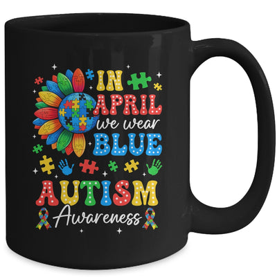In April We Wear Blue Autism Puzzle Autism Awareness Mug | siriusteestore