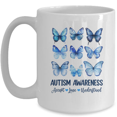 In April We Wear Blue Butterfly Autism Mental Health Women Mug | siriusteestore