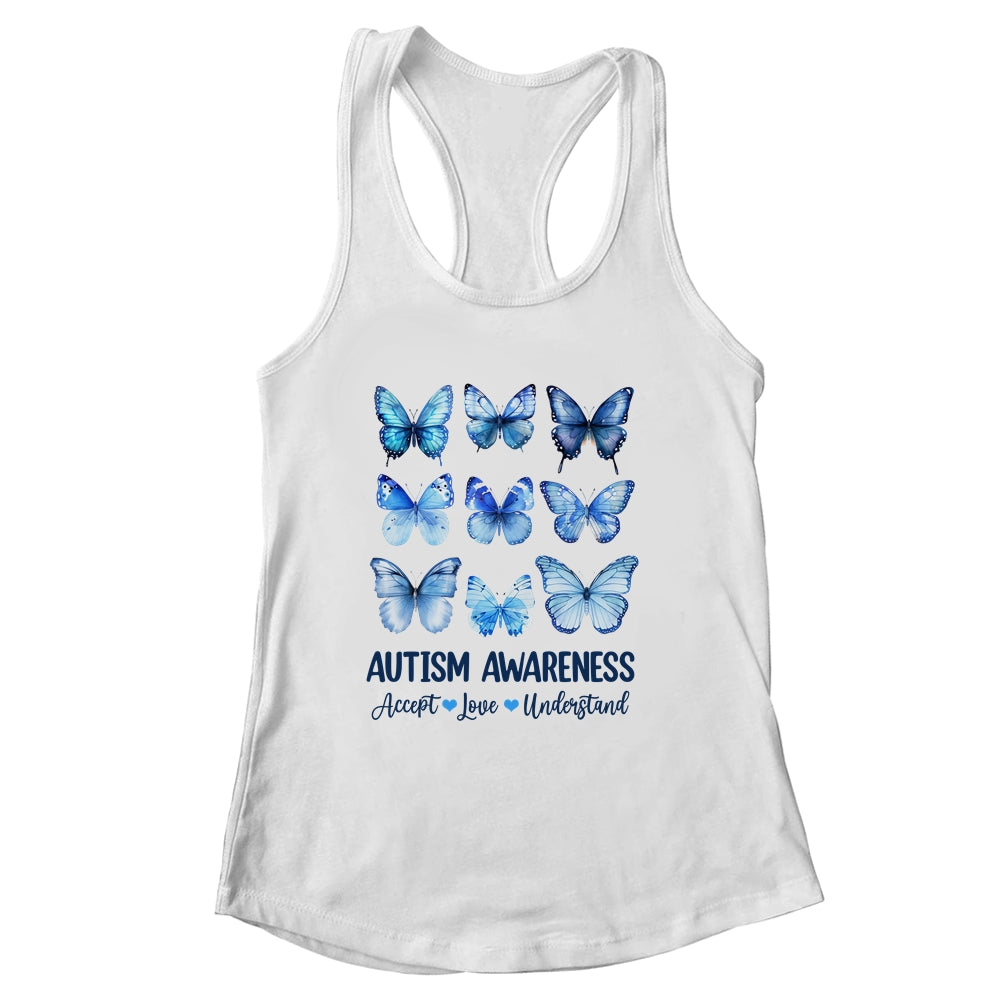 In April We Wear Blue Butterfly Autism Mental Health Women Shirt & Tank Top | siriusteestore
