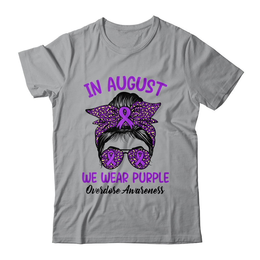 In August We Wear Purple Ribbon Overdose Awareness Messy Bun Shirt & Hoodie | siriusteestore