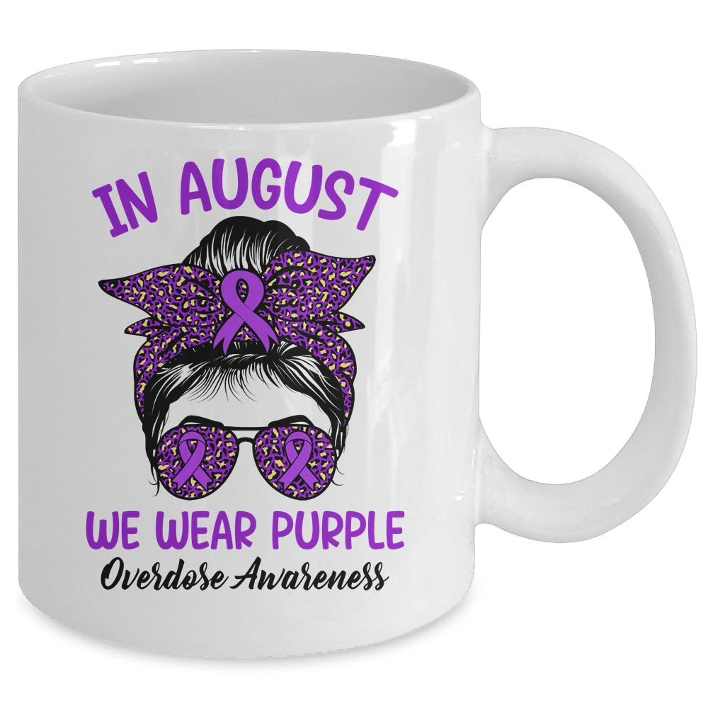 In August We Wear Purple Ribbon Overdose Awareness Messy Bun Mug | siriusteestore