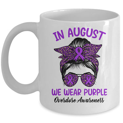 In August We Wear Purple Ribbon Overdose Awareness Messy Bun Mug | siriusteestore