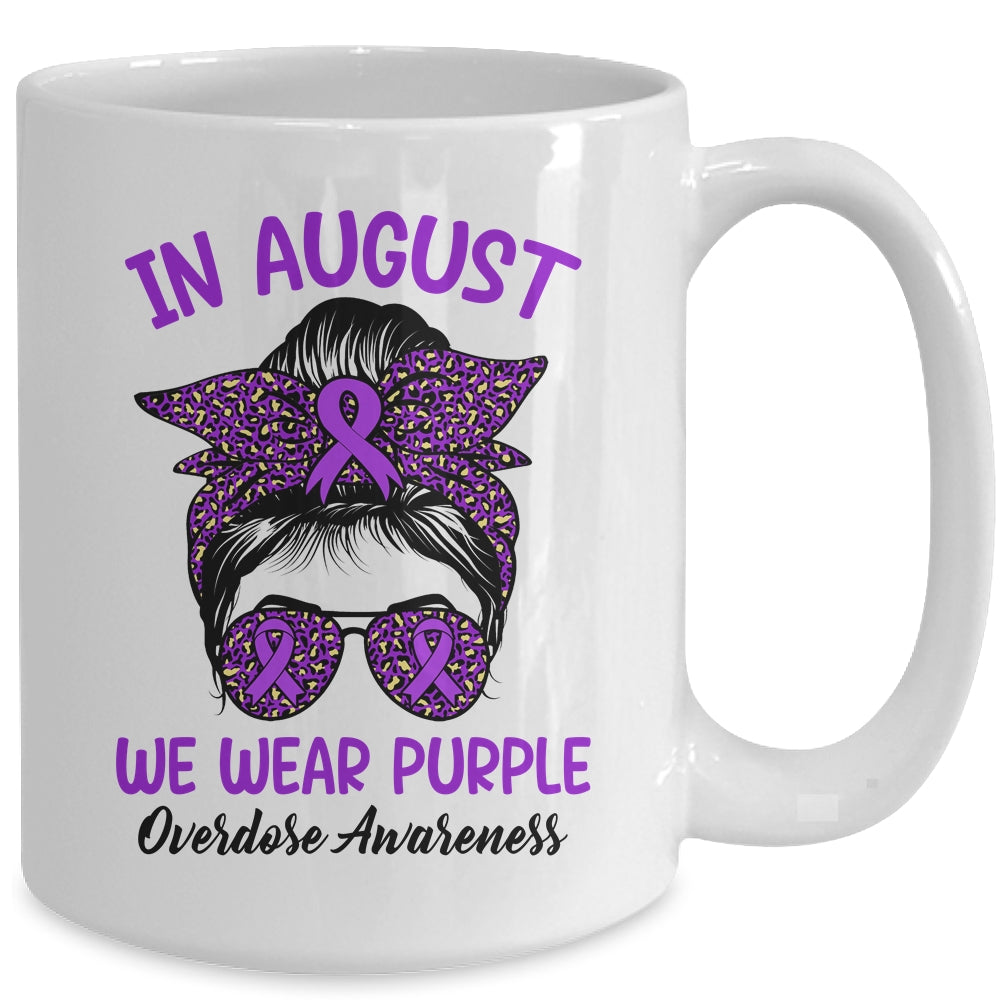 In August We Wear Purple Ribbon Overdose Awareness Messy Bun Mug | siriusteestore