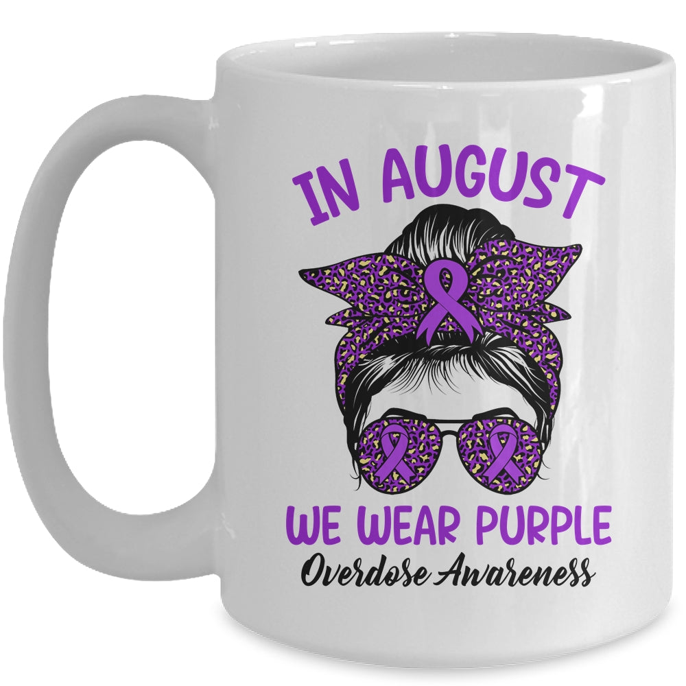 In August We Wear Purple Ribbon Overdose Awareness Messy Bun Mug | siriusteestore