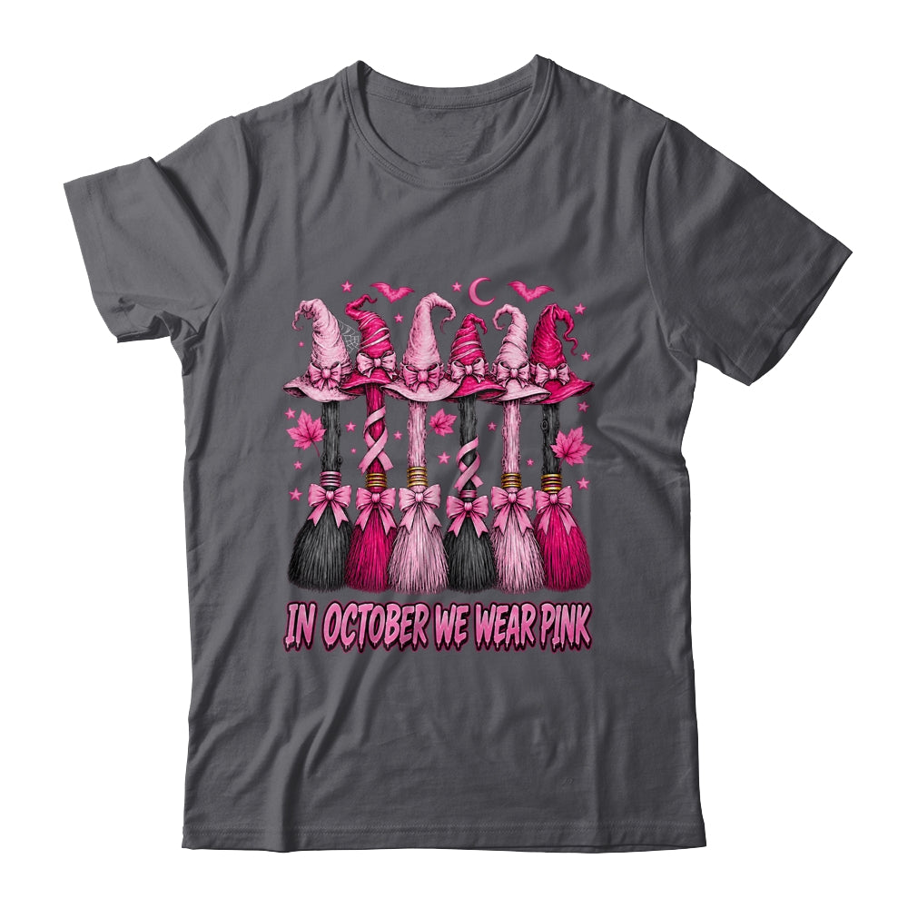 In October We Wear Pink Halloween Broom Witch Breast Cancer Shirt & Hoodie | siriusteestore
