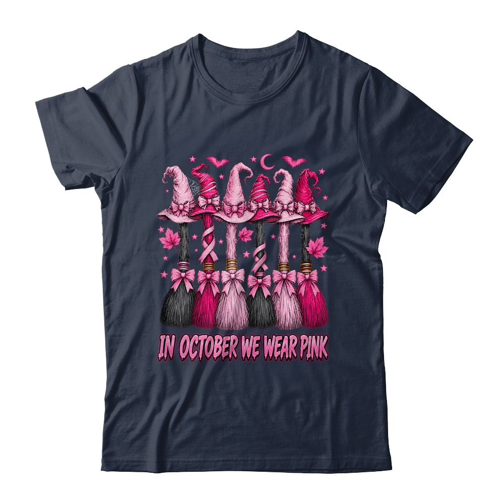 In October We Wear Pink Halloween Broom Witch Breast Cancer Shirt & Hoodie | siriusteestore