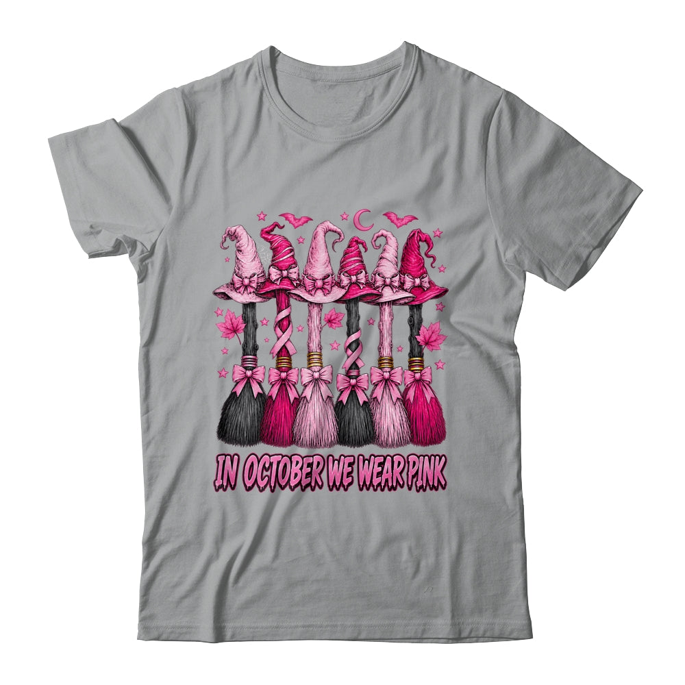 In October We Wear Pink Halloween Broom Witch Breast Cancer Shirt & Hoodie | siriusteestore