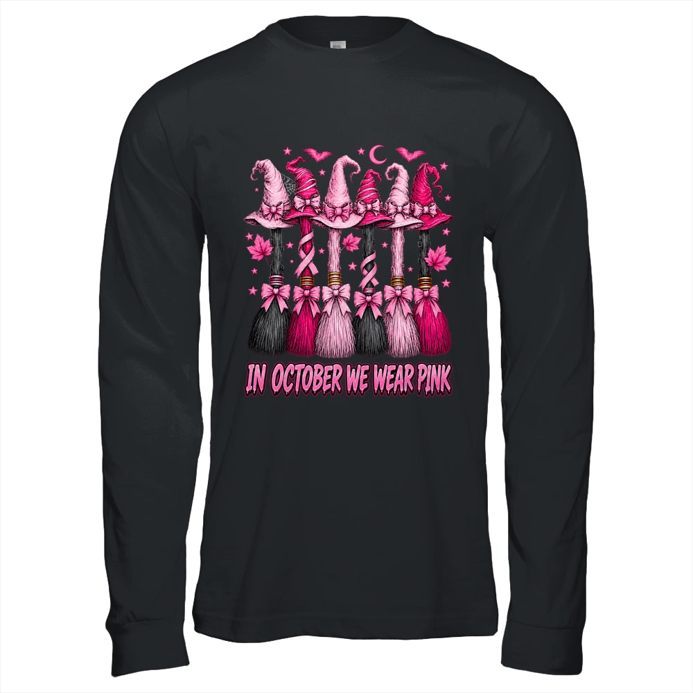 In October We Wear Pink Halloween Broom Witch Breast Cancer Shirt & Hoodie | siriusteestore