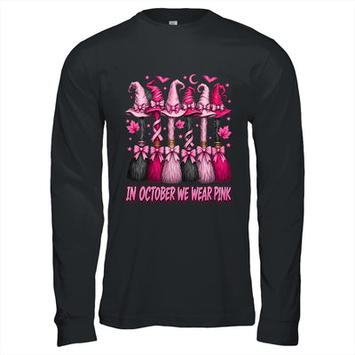 In October We Wear Pink Halloween Broom Witch Breast Cancer Shirt & Hoodie | siriusteestore
