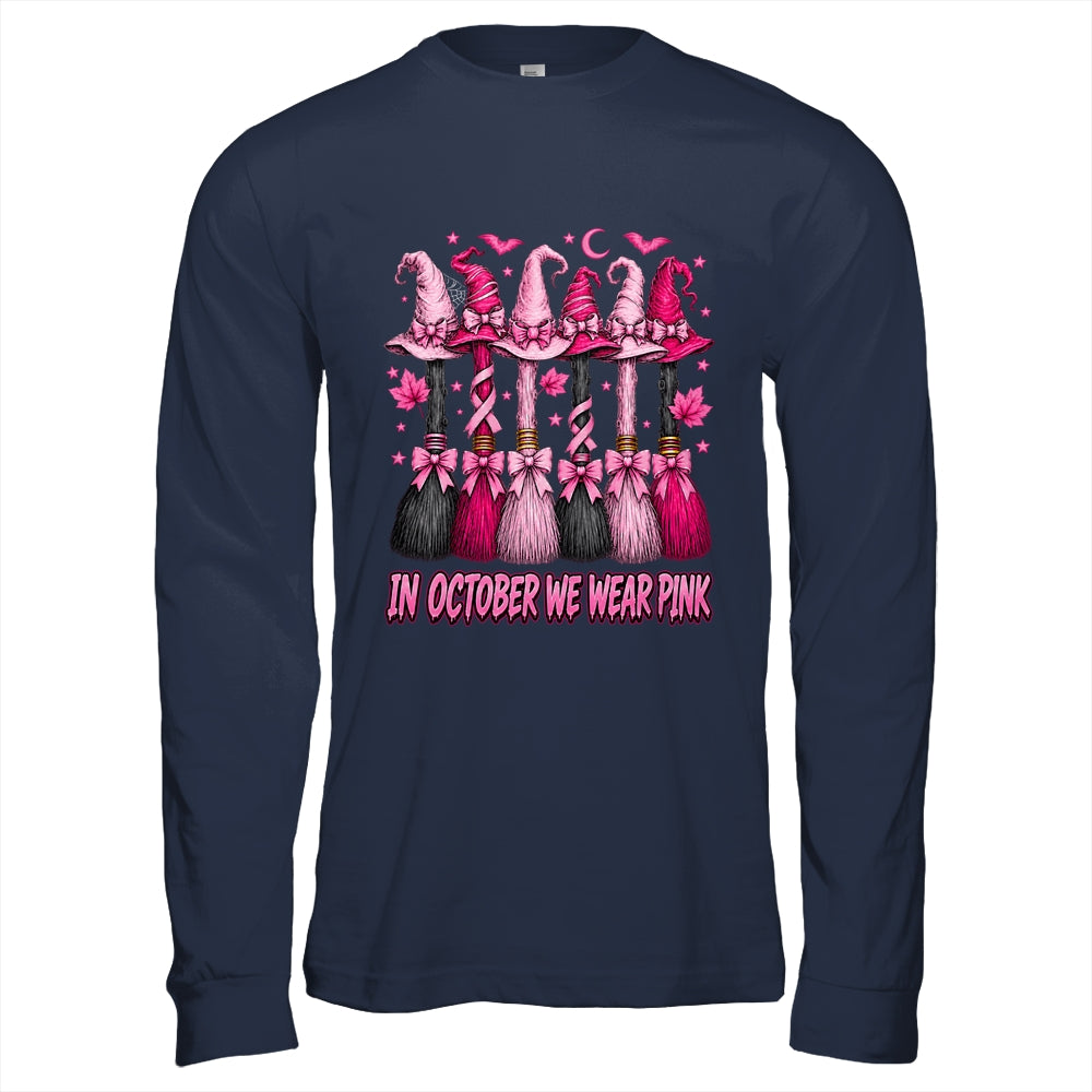 In October We Wear Pink Halloween Broom Witch Breast Cancer Shirt & Hoodie | siriusteestore