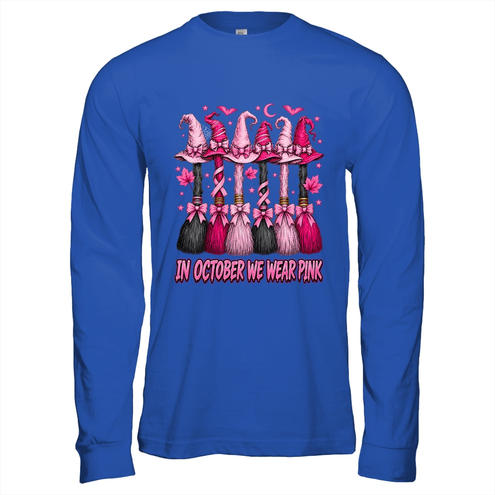 In October We Wear Pink Halloween Broom Witch Breast Cancer Shirt & Hoodie | siriusteestore