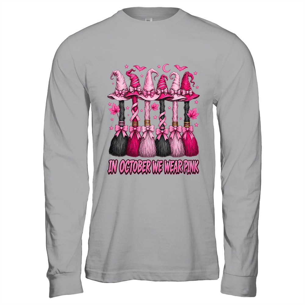 In October We Wear Pink Halloween Broom Witch Breast Cancer Shirt & Hoodie | siriusteestore