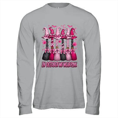 In October We Wear Pink Halloween Broom Witch Breast Cancer Shirt & Hoodie | siriusteestore