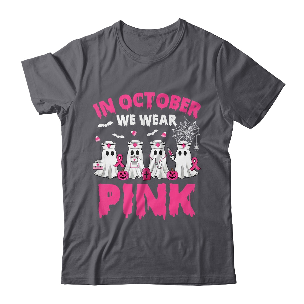 In October We Wear Pink Nurse Ghost Halloween Breast Cancer Shirt & Hoodie | siriusteestore