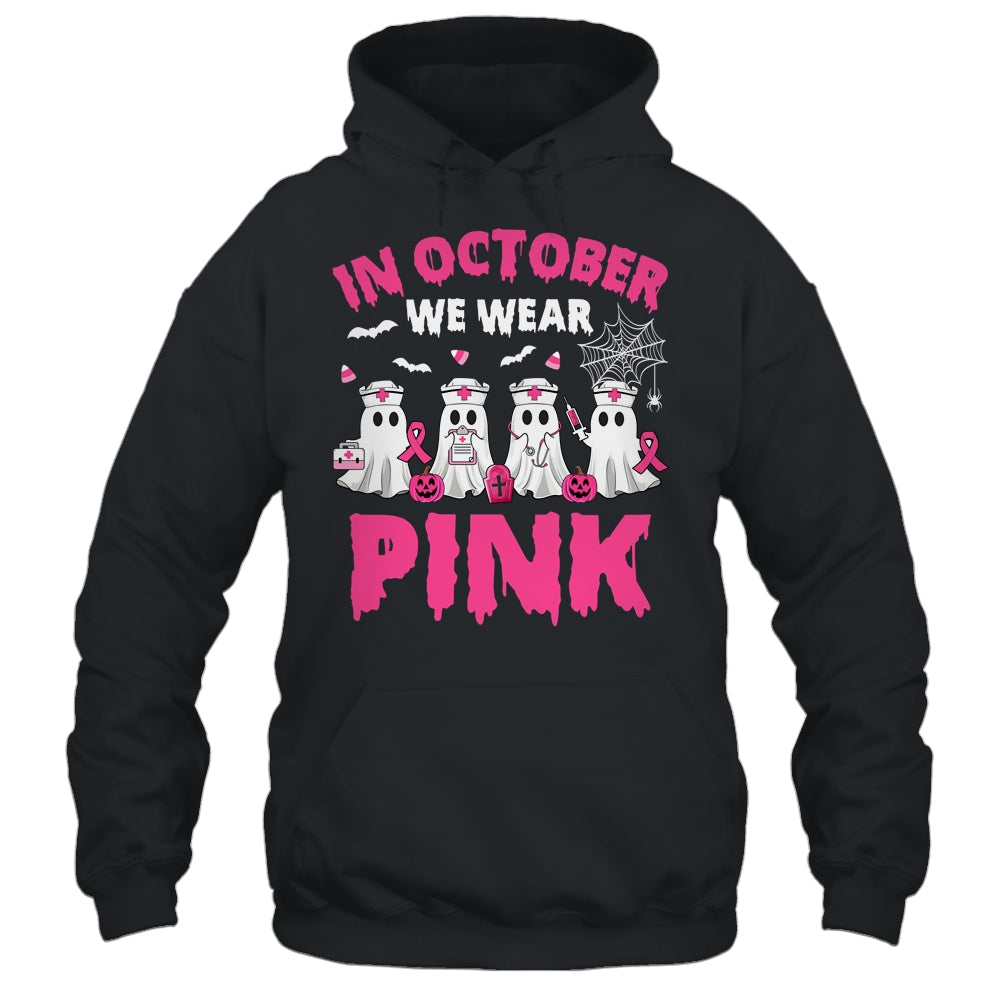 In October We Wear Pink Nurse Ghost Halloween Breast Cancer Shirt & Hoodie | siriusteestore