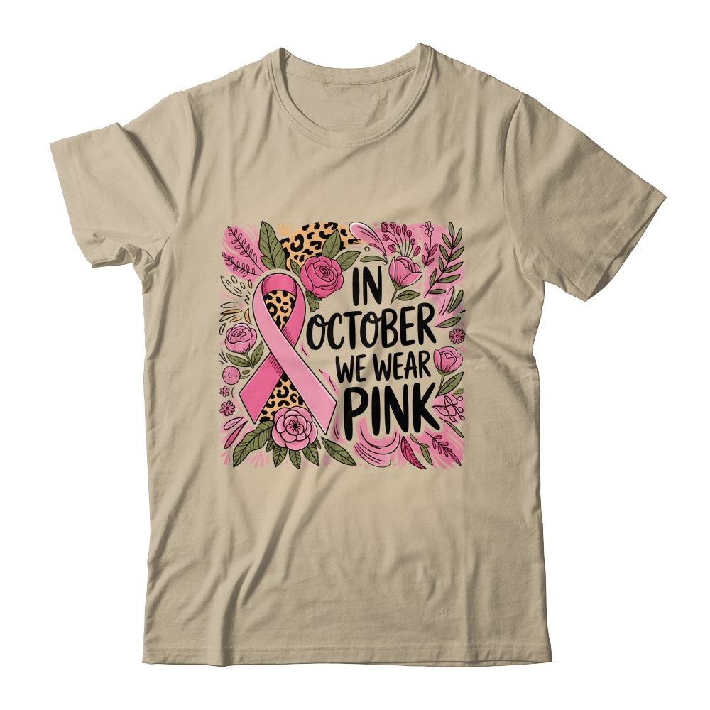 In October We Wear Pink Preppy Breast Cancer Boho Flower Shirt & Hoodie | siriusteestore