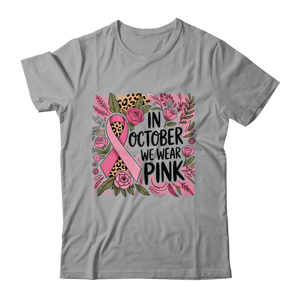 In October We Wear Pink Preppy Breast Cancer Boho Flower Shirt & Hoodie | siriusteestore