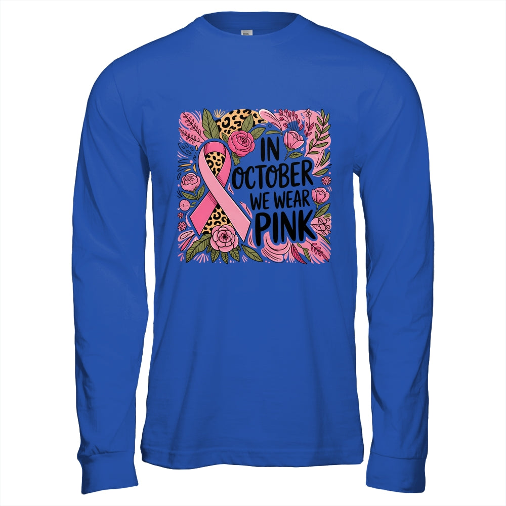 In October We Wear Pink Preppy Breast Cancer Boho Flower Shirt & Hoodie | siriusteestore
