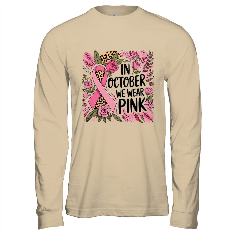 In October We Wear Pink Preppy Breast Cancer Boho Flower Shirt & Hoodie | siriusteestore