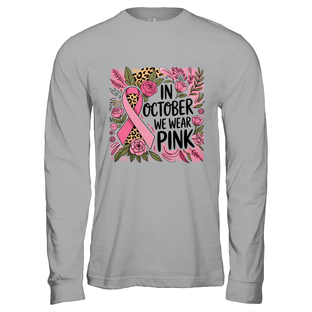 In October We Wear Pink Preppy Breast Cancer Boho Flower Shirt & Hoodie | siriusteestore