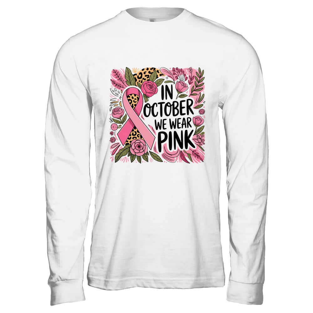 In October We Wear Pink Preppy Breast Cancer Boho Flower Shirt & Hoodie | siriusteestore