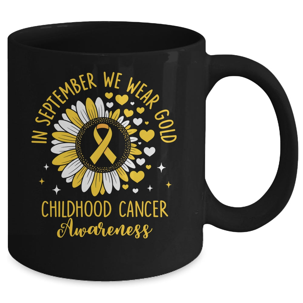 In September We Wear Gold Childhood Cancer Awareness Sunflower Mug | siriusteestore