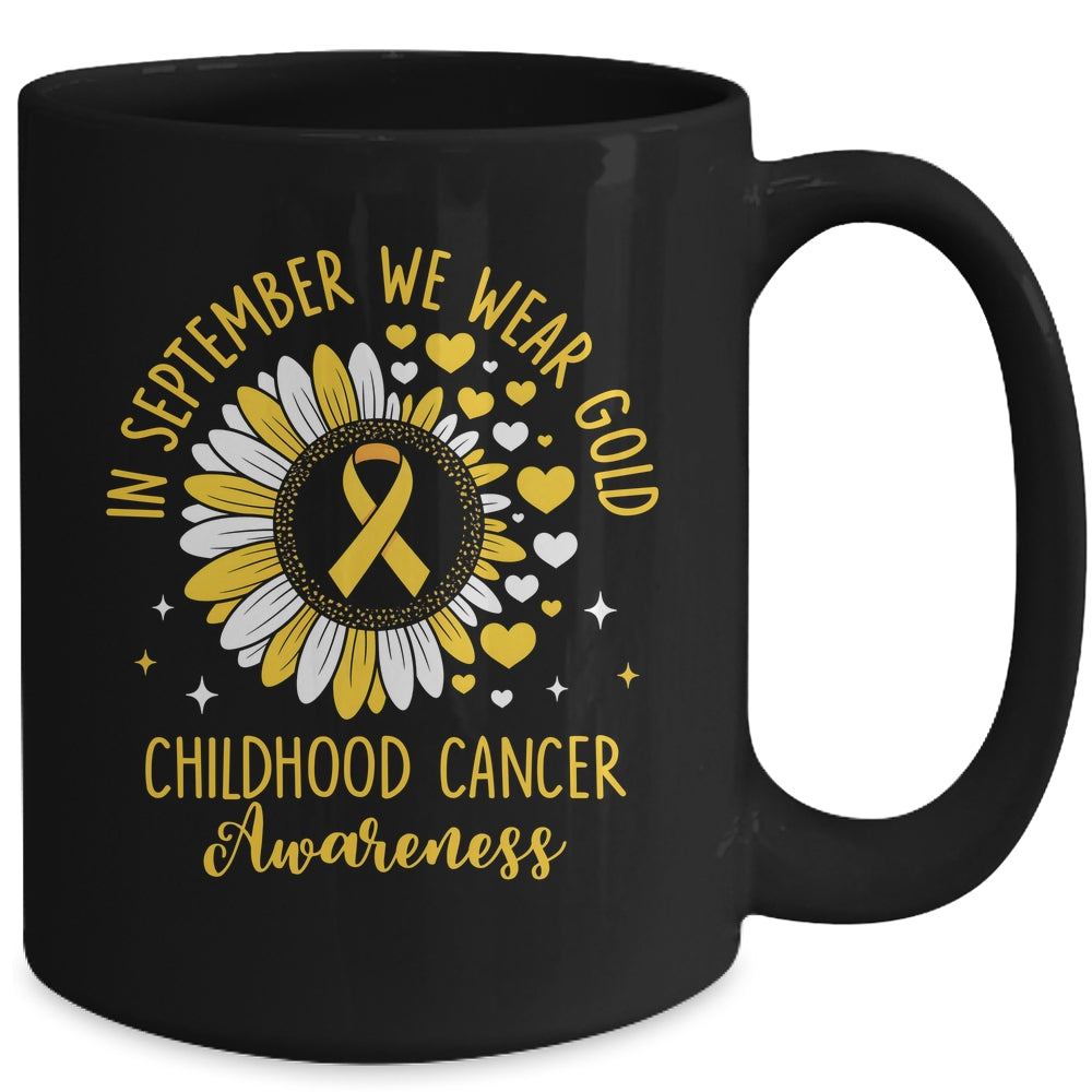 In September We Wear Gold Childhood Cancer Awareness Sunflower Mug | siriusteestore