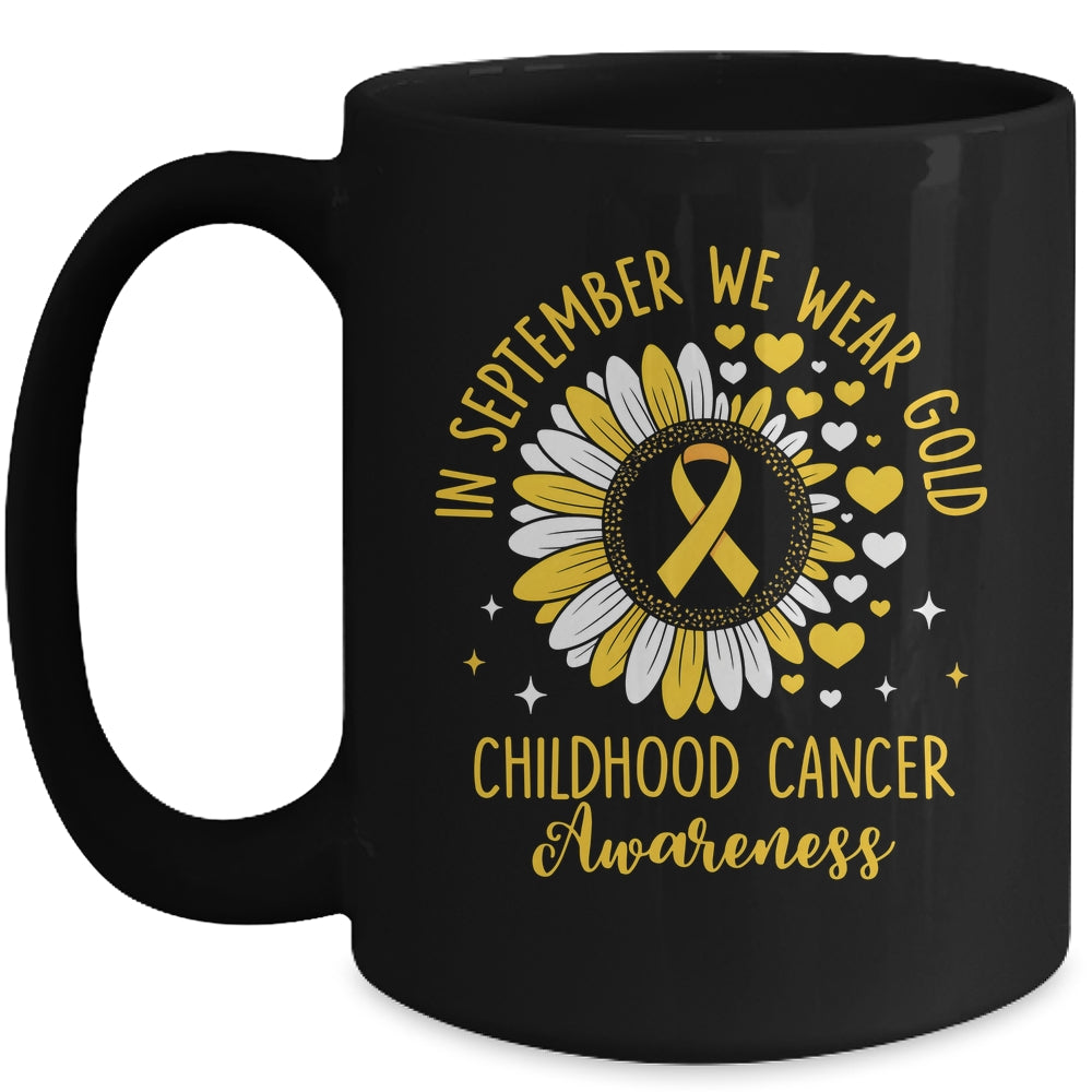 In September We Wear Gold Childhood Cancer Awareness Sunflower Mug | siriusteestore