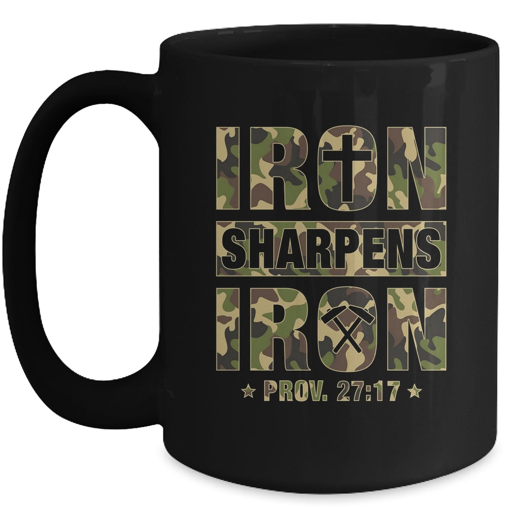 Iron Sharpens Iron Christian Men Camo Scripture Gym Workout Mug | siriusteestore