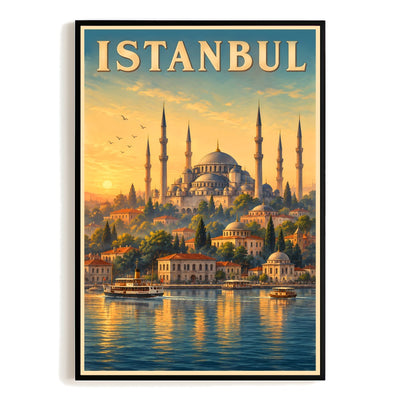 Istanbul Turkey Blue Mosque Bosphorus Sunset Vintage Travel Poster Wall Art Print Historic Ottoman Architecture European Asian City Souvenir Home Office Bedroom Unframed | siriusteestore