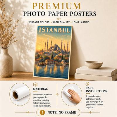 Istanbul Turkey Blue Mosque Bosphorus Sunset Vintage Travel Poster Wall Art Print Historic Ottoman Architecture European Asian City Souvenir Home Office Bedroom Unframed | siriusteestore