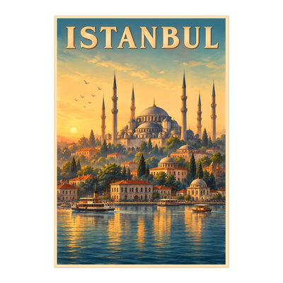 Istanbul Turkey Blue Mosque Bosphorus Sunset Vintage Travel Poster Wall Art Print Historic Ottoman Architecture European Asian City Souvenir Home Office Bedroom Unframed | siriusteestore