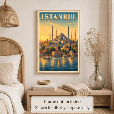 Istanbul Turkey Blue Mosque Bosphorus Sunset Vintage Travel Poster Wall Art Print Historic Ottoman Architecture European Asian City Souvenir Home Office Bedroom Unframed | siriusteestore