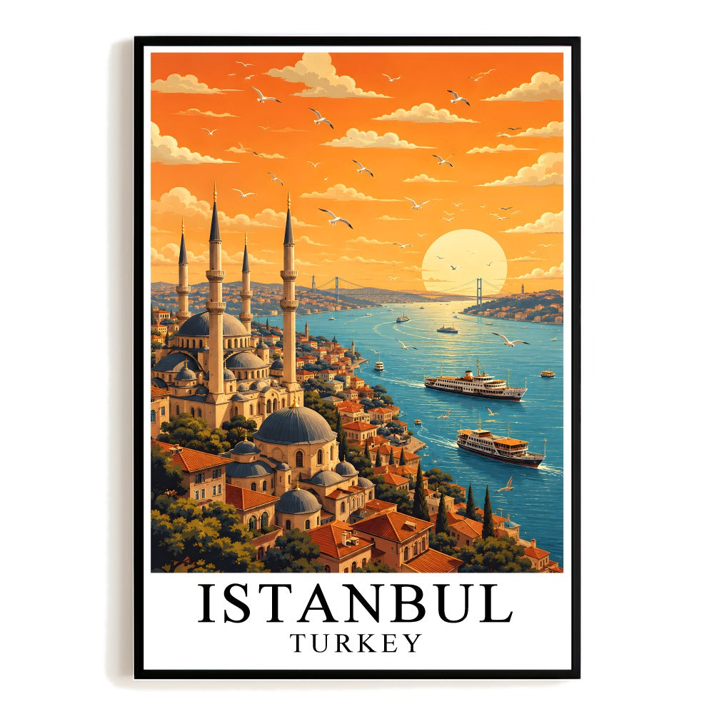 Istanbul Turkey Vintage Travel Gifts Poster Cityscape Sunset Wall Art Decor Landscape Print Painting Ideal For Family Home Living Room Office Bedroom Decor Unframed | siriusteestore