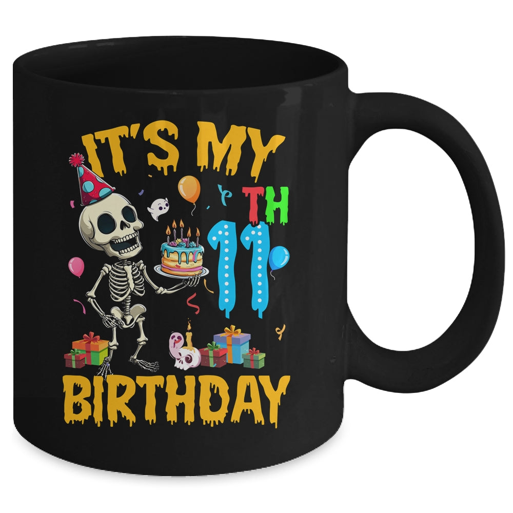 It's My 11th Birthday Party Halloween Skeleton Birthday Kids Mug | siriusteestore