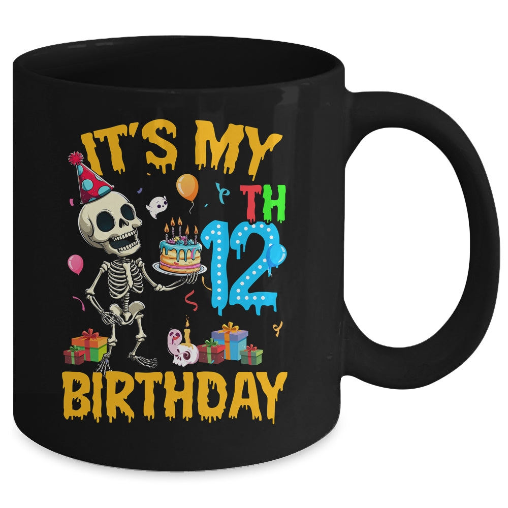 It's My 12th Birthday Party Halloween Skeleton Birthday Kids Mug | siriusteestore