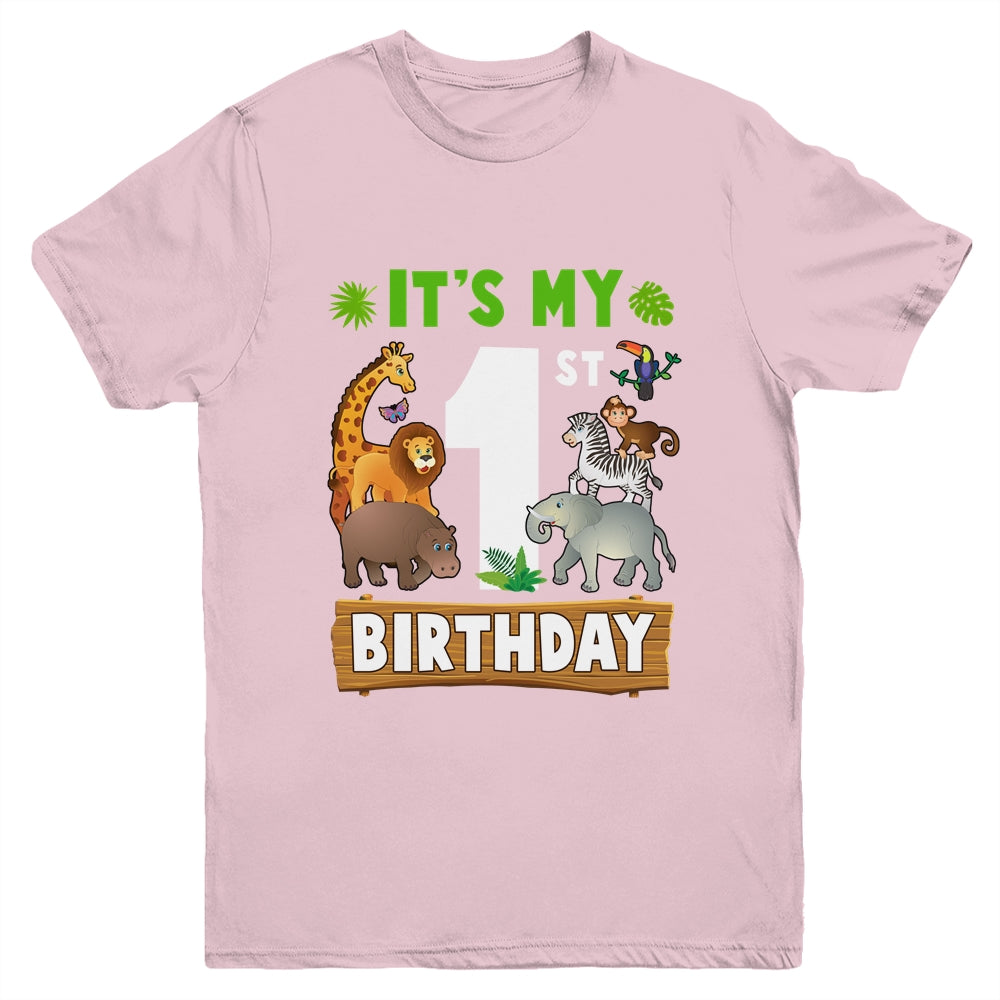 It's My 1st Birthday Zoo Jungle Safari 1 Years Old Birthday Youth Shirt | siriusteestore