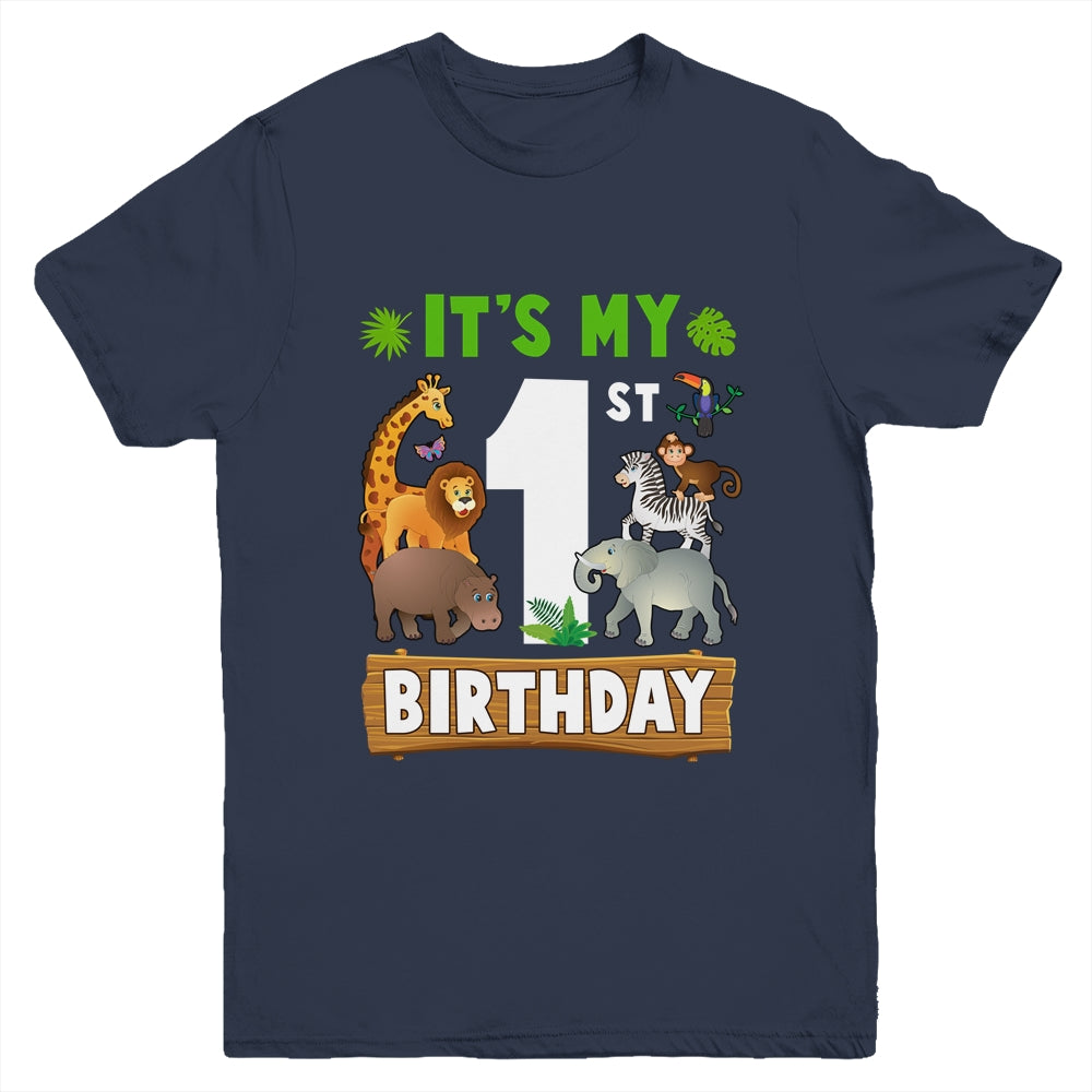 It's My 1st Birthday Zoo Jungle Safari 1 Years Old Birthday Youth Shirt | siriusteestore