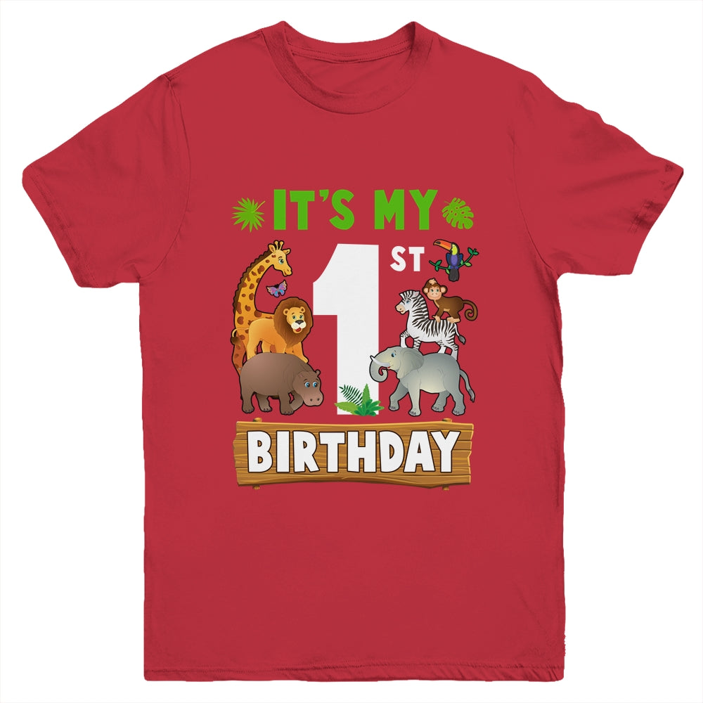 It's My 1st Birthday Zoo Jungle Safari 1 Years Old Birthday Youth Shirt | siriusteestore