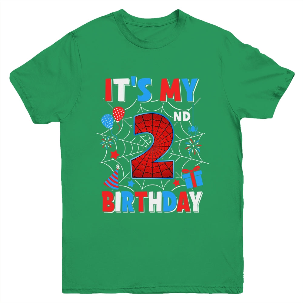 It's My 2nd Birthday Spider Web Theme Party 2 Years Old Boys Youth Shirt | siriusteestore